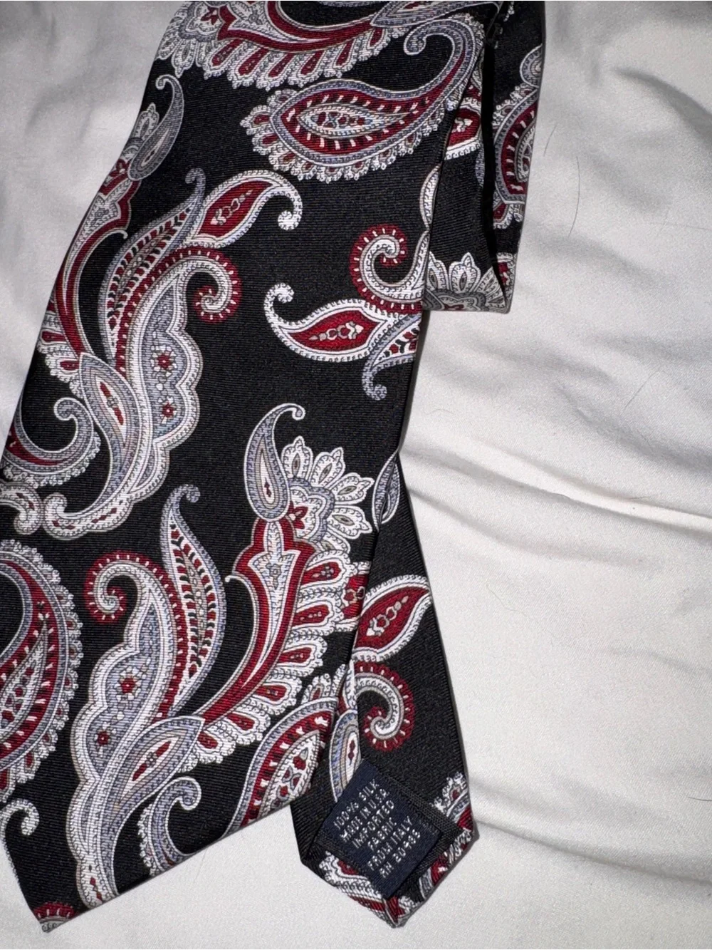 Stafford Black Paisley Tie with Red & White Accents